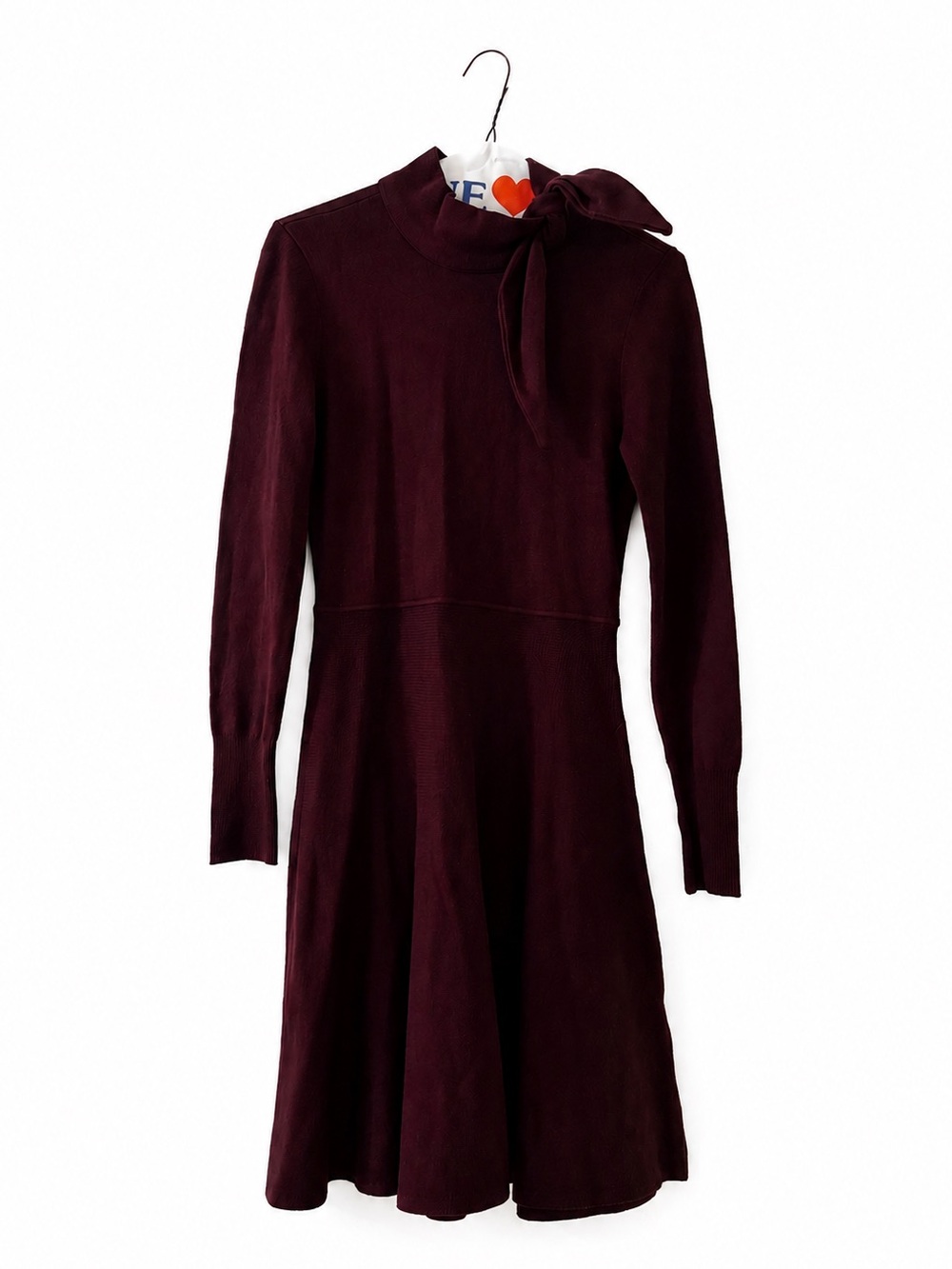 Eliza J Burgundy Tie-Neck Long Sleeve Fit-and-Flare Dress